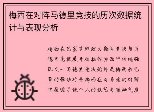 梅西在对阵马德里竞技的历次数据统计与表现分析